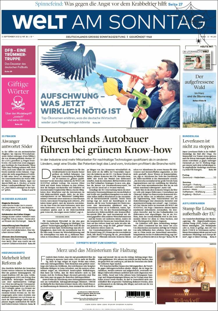 Portada de Die Welt (Alemania)