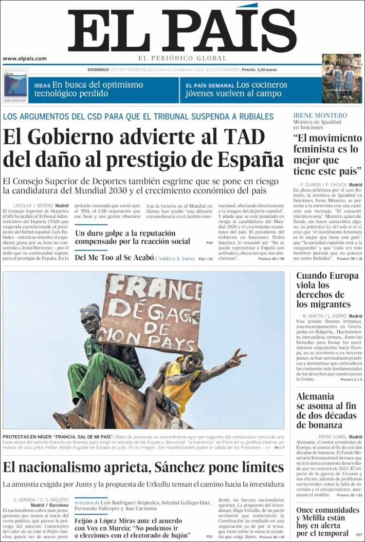 Portada de El País (España)