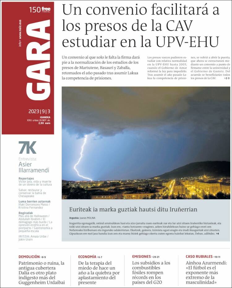 Portada de Gara (España)