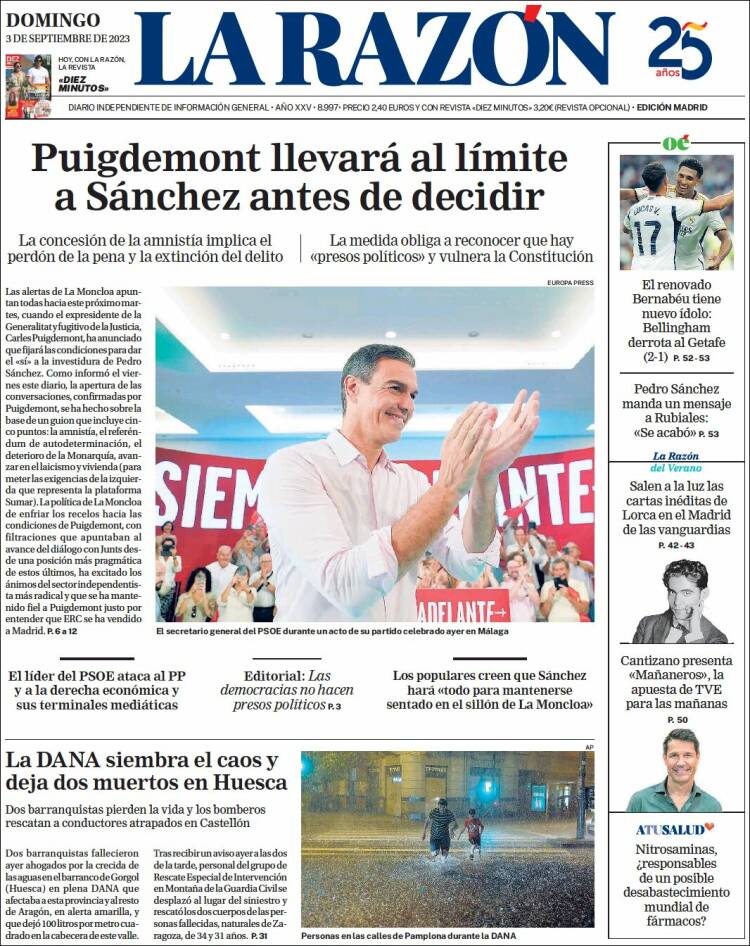 Portada de La Razón (España)