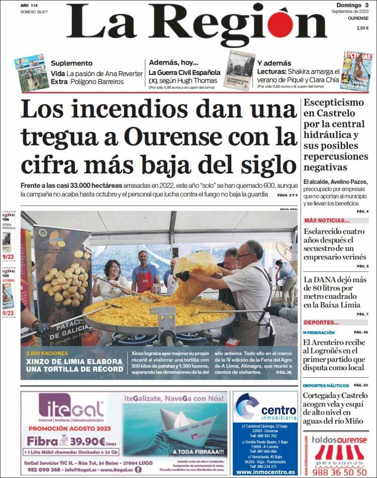 Portada de La Región de Ourense (España)