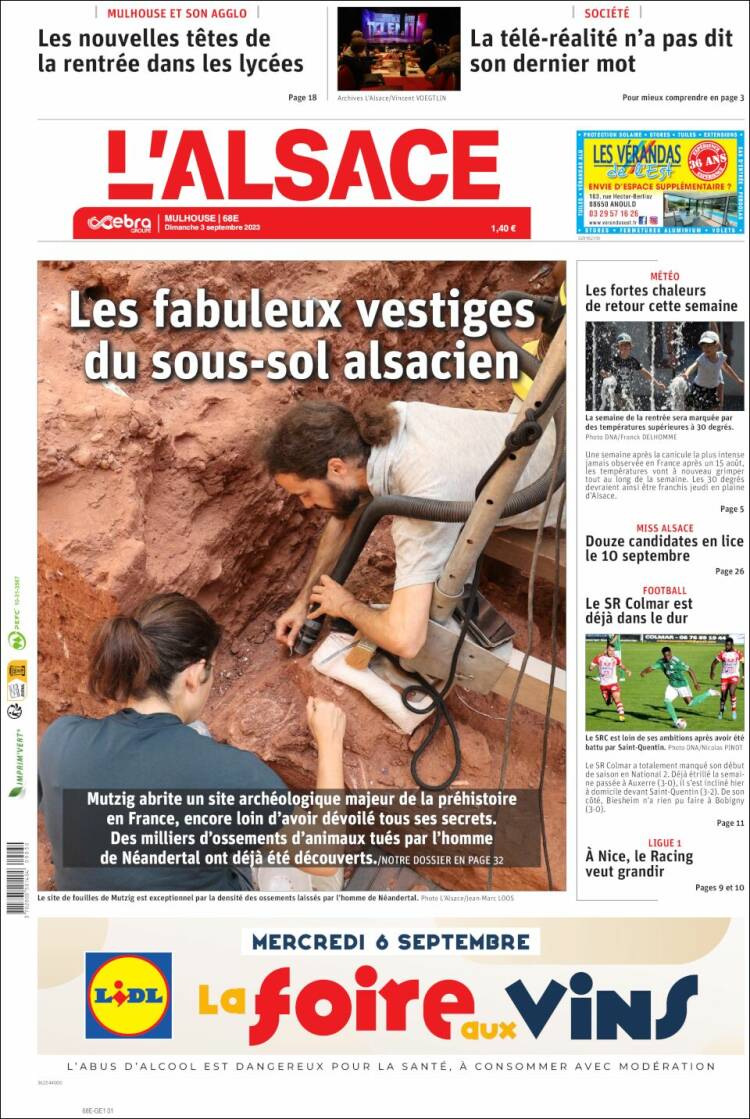 Portada de Journal L'Alsace (Francia)