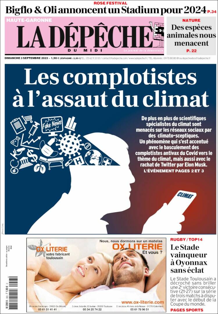 Portada de La Dépêche du Midi (Francia)