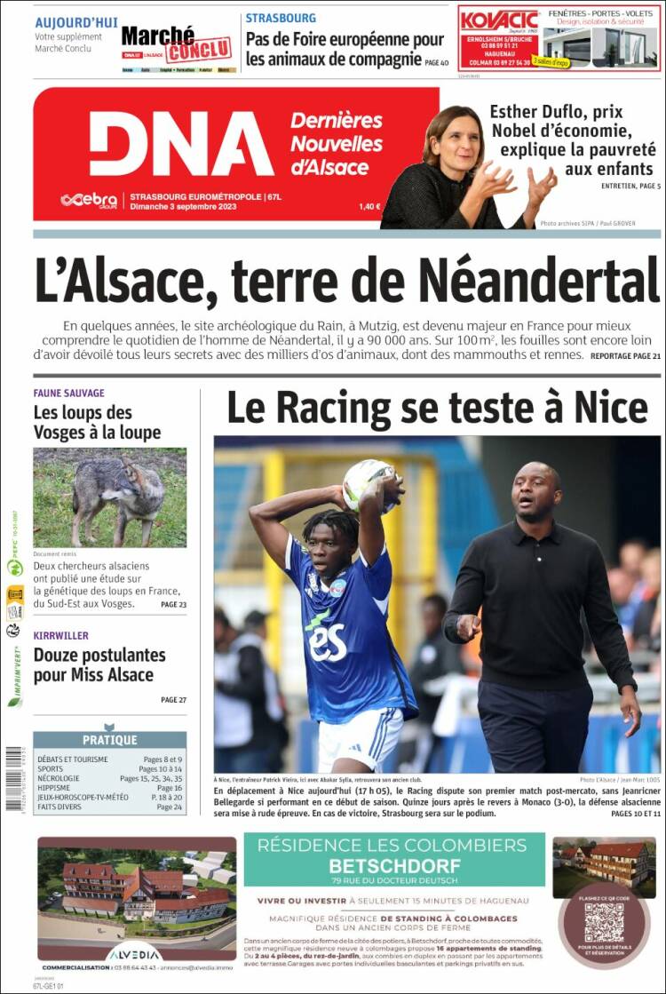 Portada de Les Dernières Nouvelles d'Alsace (Francia)