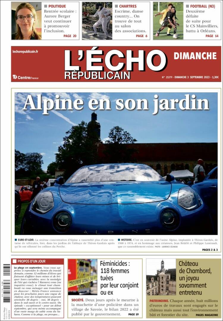 Portada de L'Echo Républicain (Francia)