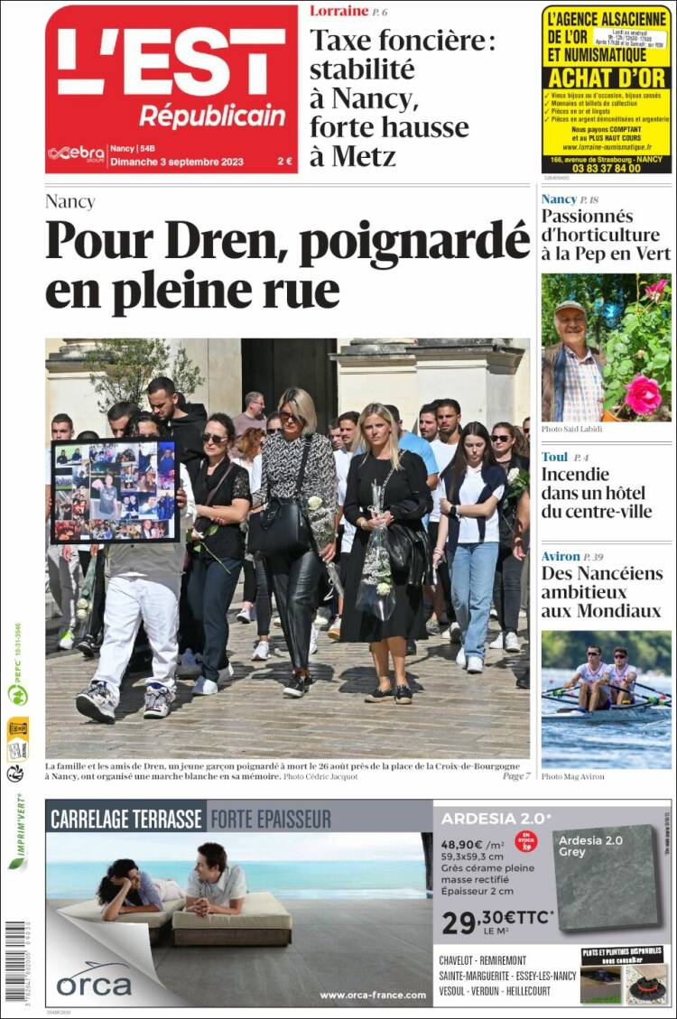 Portada de L'Est Republicain (Francia)