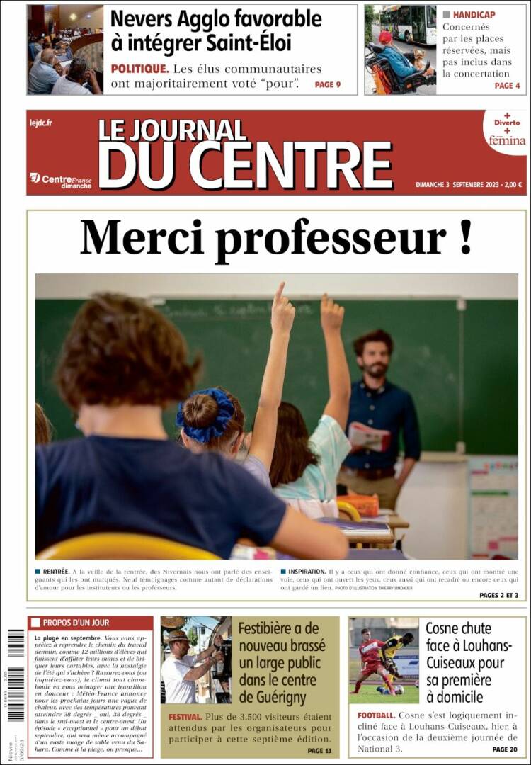 Portada de Le Journal du Centre (Francia)