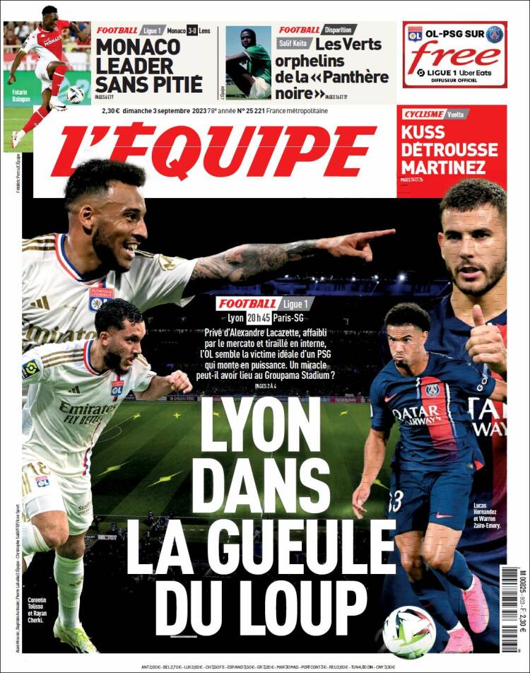 Portada de L'Equipe (Francia)