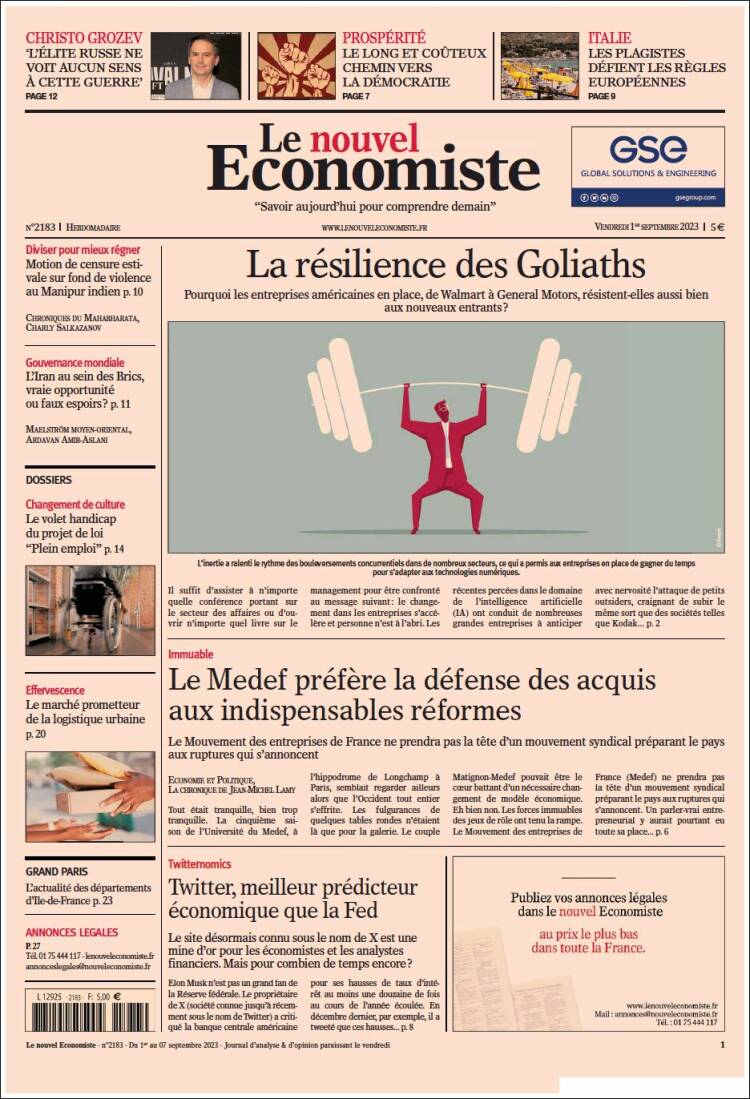 Portada de Le nouvel Economiste (Francia)