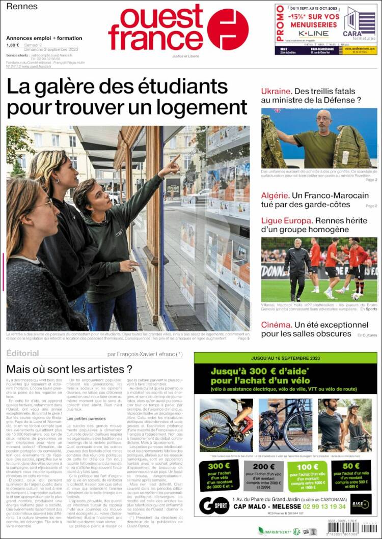 Portada de Ouest France (Francia)