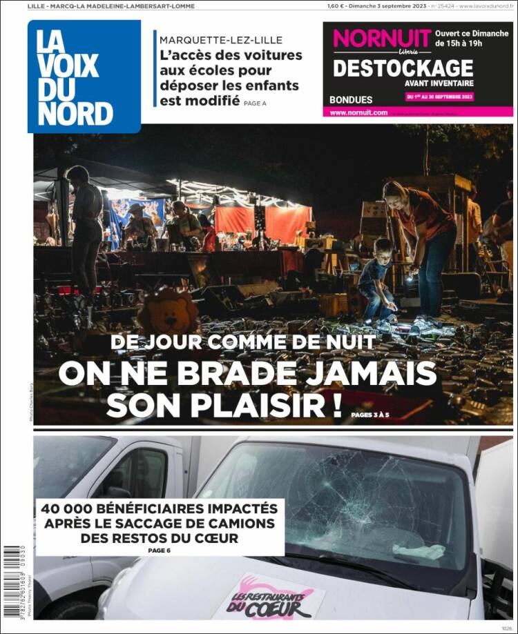 Portada de La Voix du Nord (Francia)