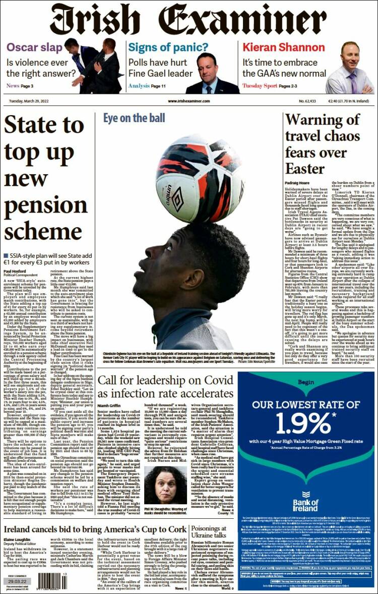 Portada de Irish Examiner (Irlanda)