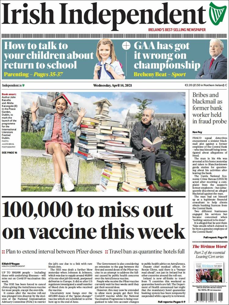 Portada de Irish Independent (Irlanda)