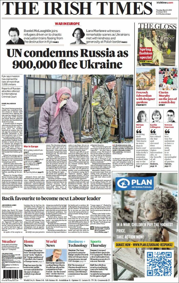 Portada de Irish Times (Irlanda)