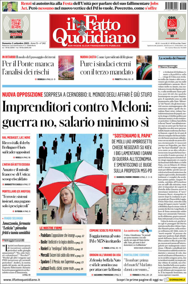 Portada de Il Fatto Quotidiano (Italia)
