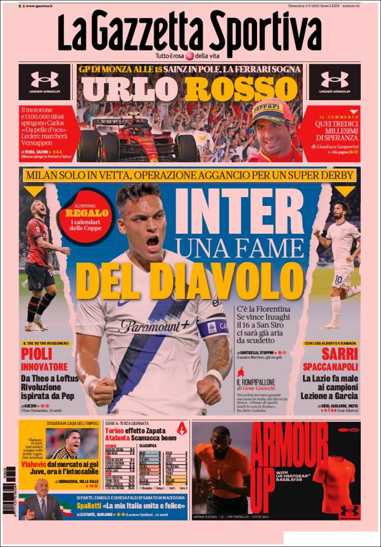 Portada de La Gazzetta dello Sport (Italia)