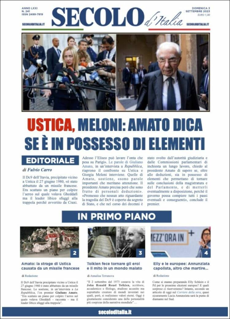 Portada de Secolo d'Italia (Italia)