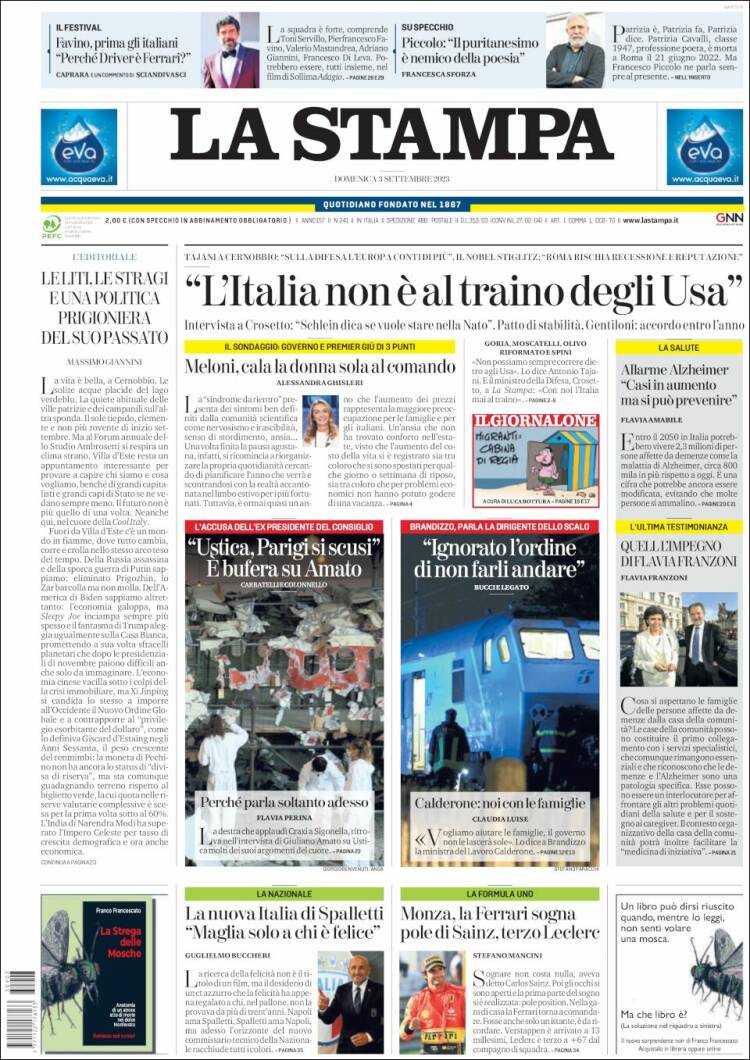 Portada de La Stampa (Italia)