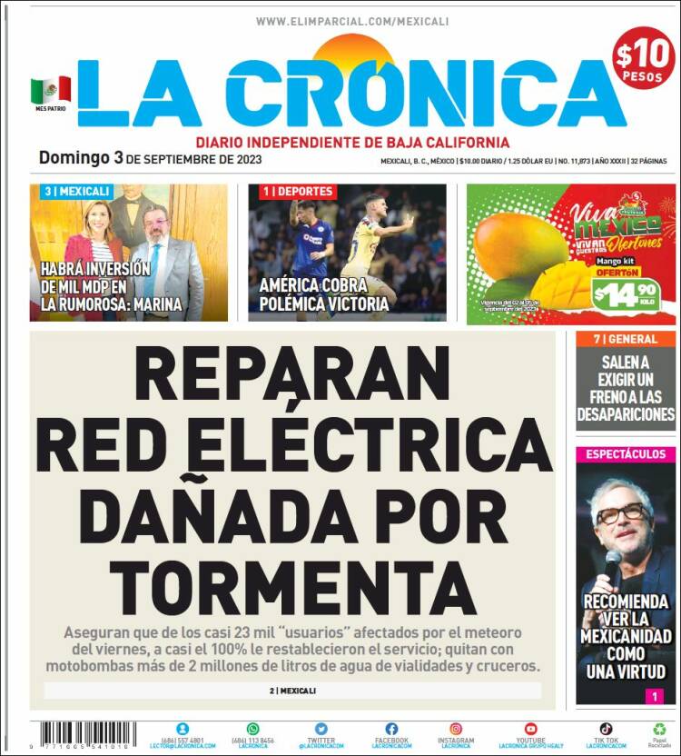 Portada de La Crónica de Baja California (M&eacute;xico)