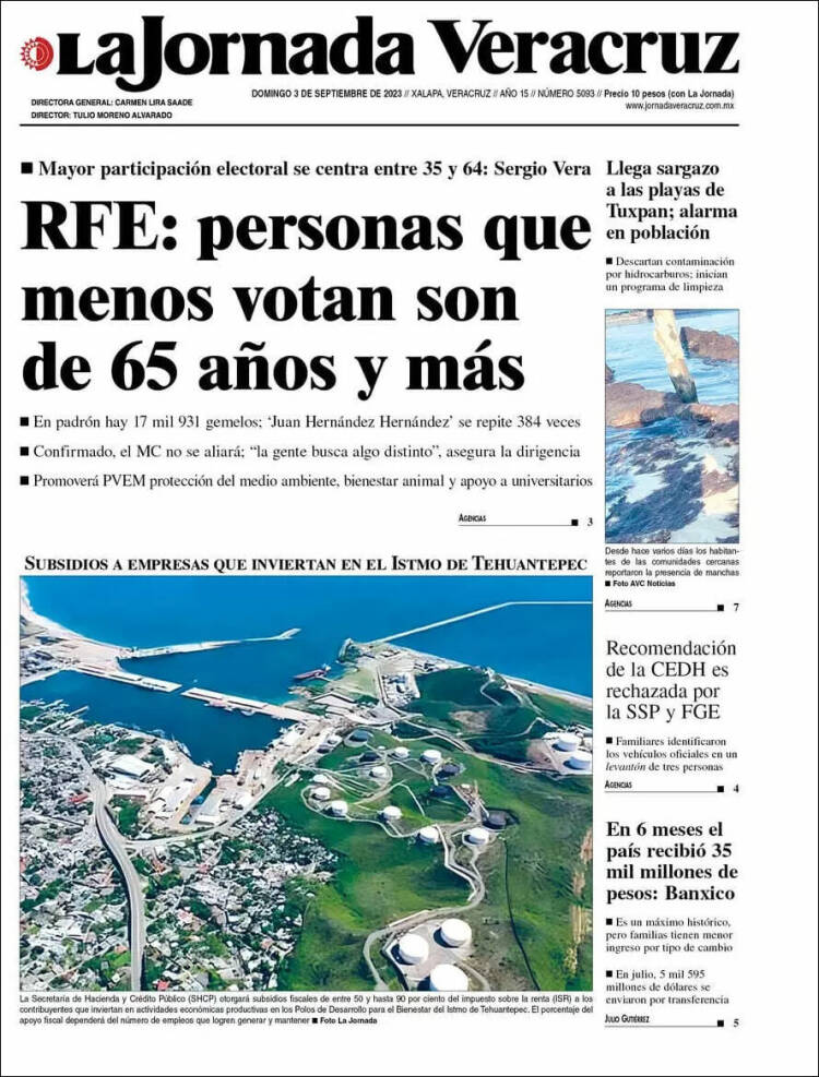 Portada de La Jornada Veracruz (M&eacute;xico)