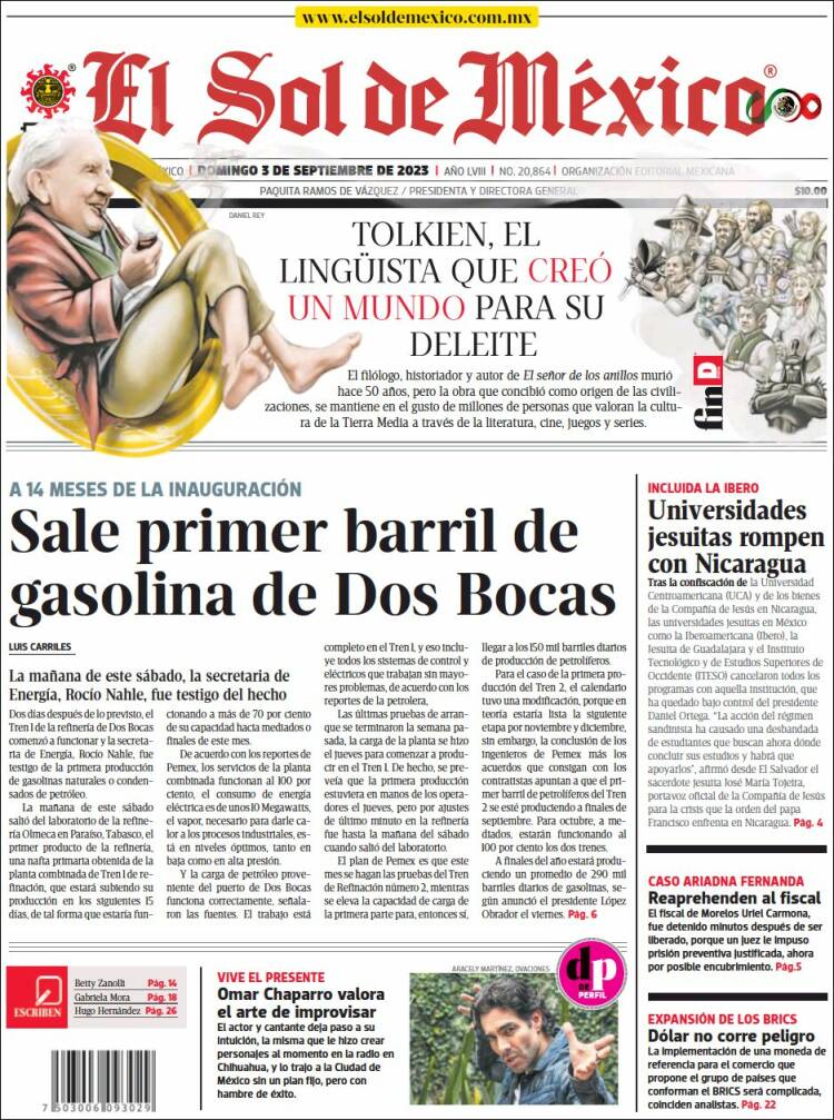 Portada de El Sol de México (M&eacute;xico)