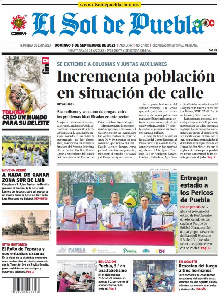 Portada de El Sol de Puebla (M&eacute;xico)