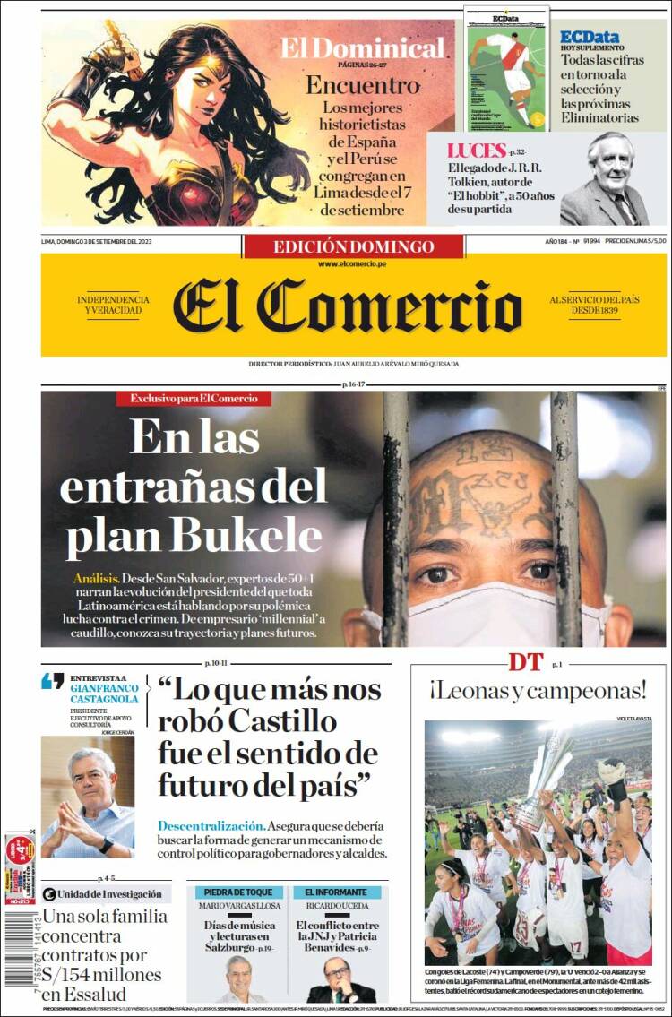 Portada de El Comercio (Per&uacute;)