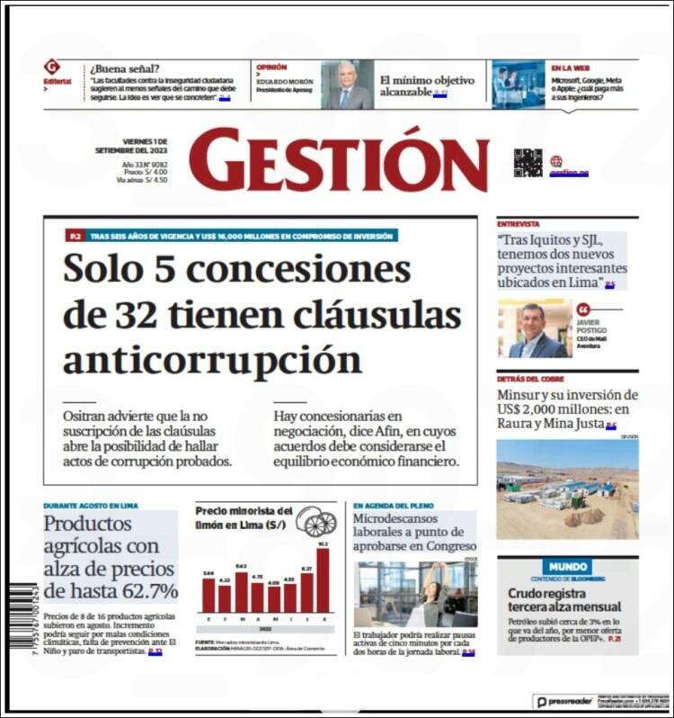Portada de Diario Gestión (Per&uacute;)