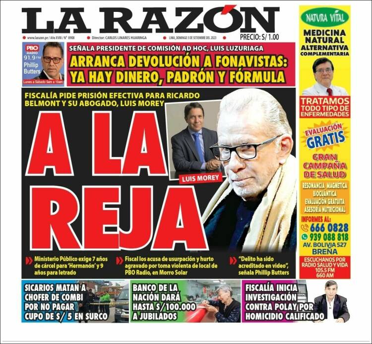 Portada de La Razón (Per&uacute;)