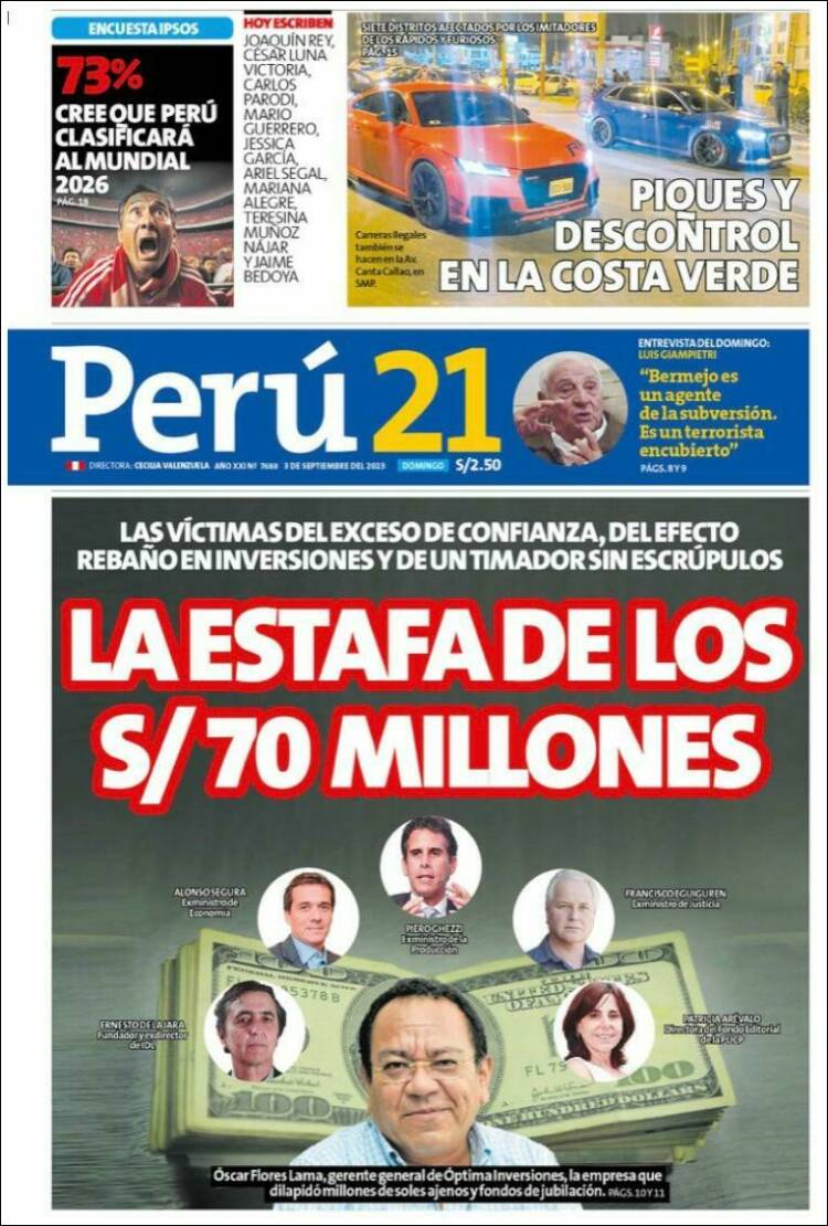 Portada de Perú 21 (Per&uacute;)