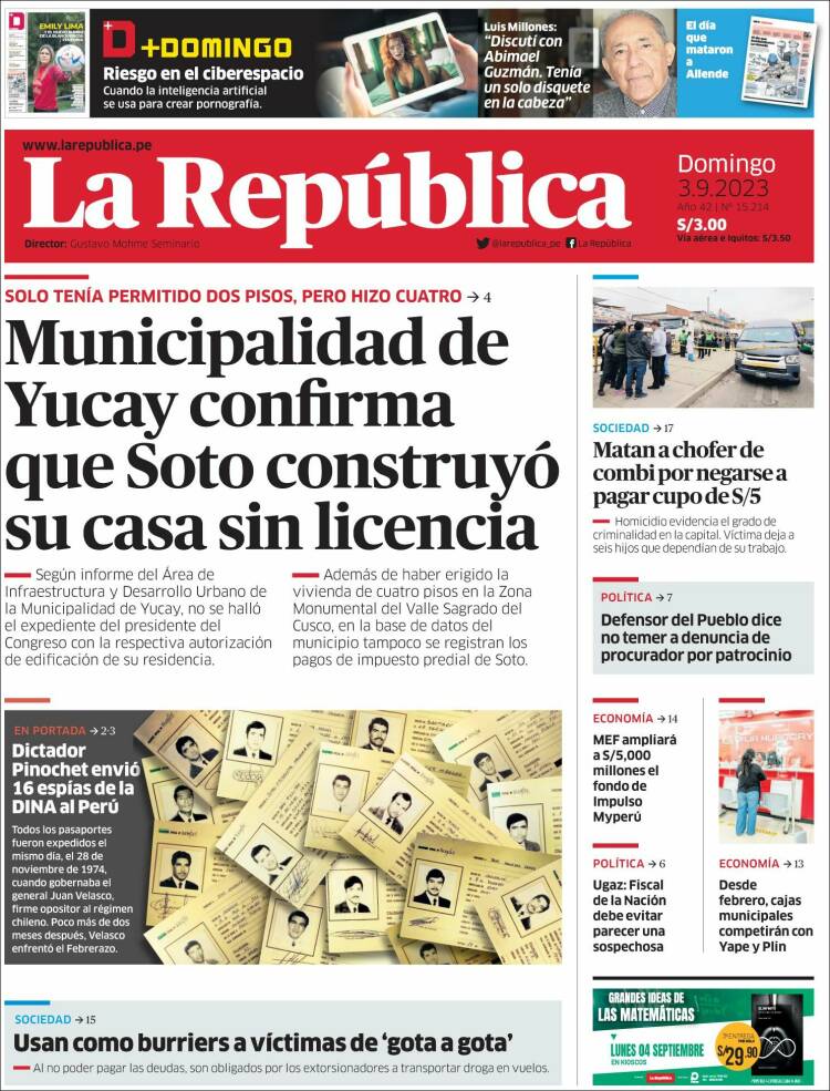 Portada de La Republica (Per&uacute;)