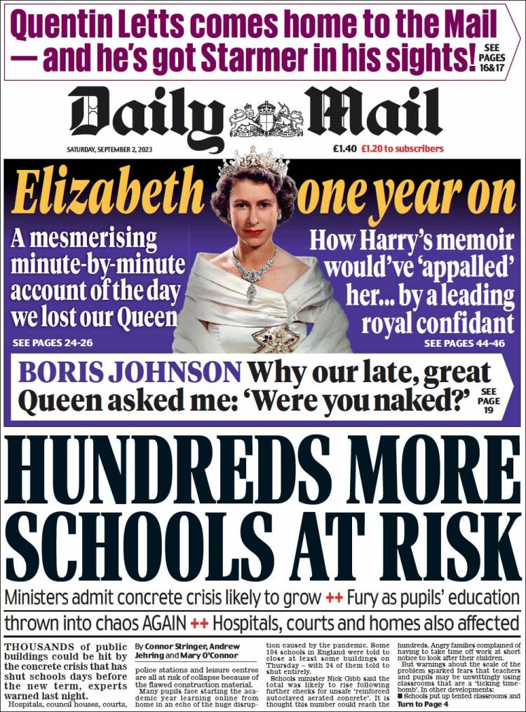 Portada de Daily Mail (Reino Unido)