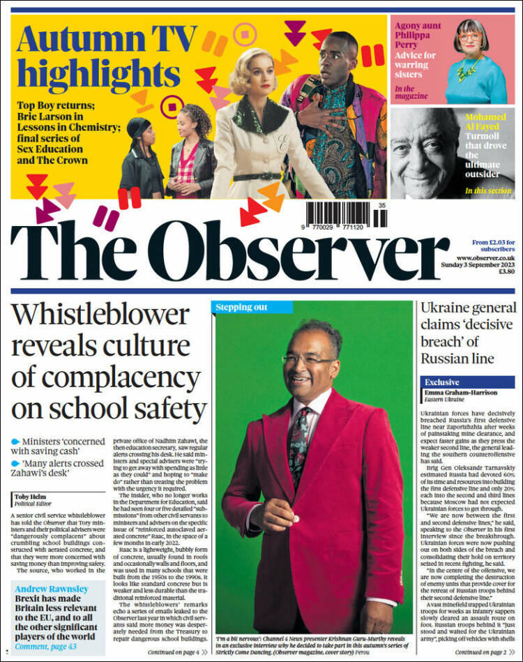 Portada de The Observer (Reino Unido)