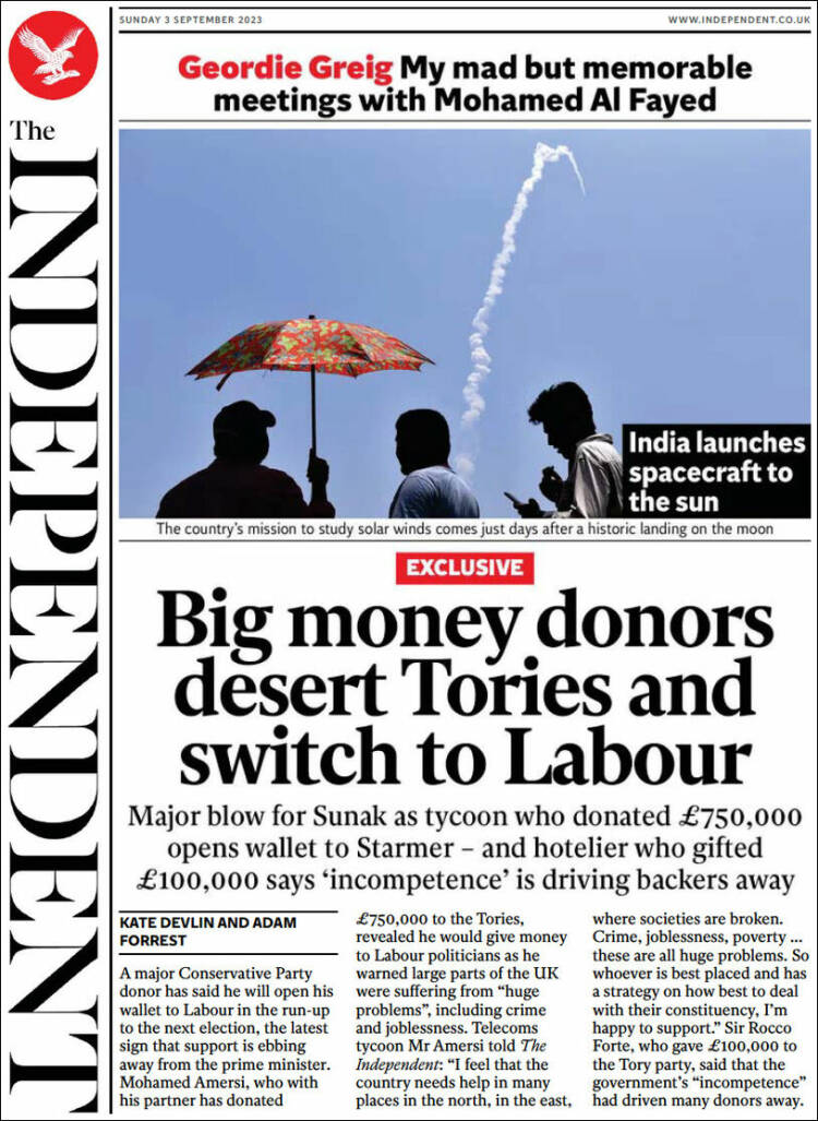 Portada de The Independent (Reino Unido)