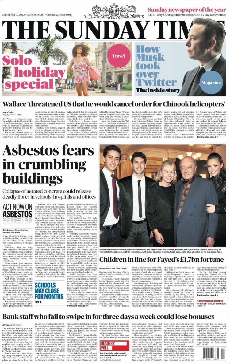 Portada de The Times (Reino Unido)