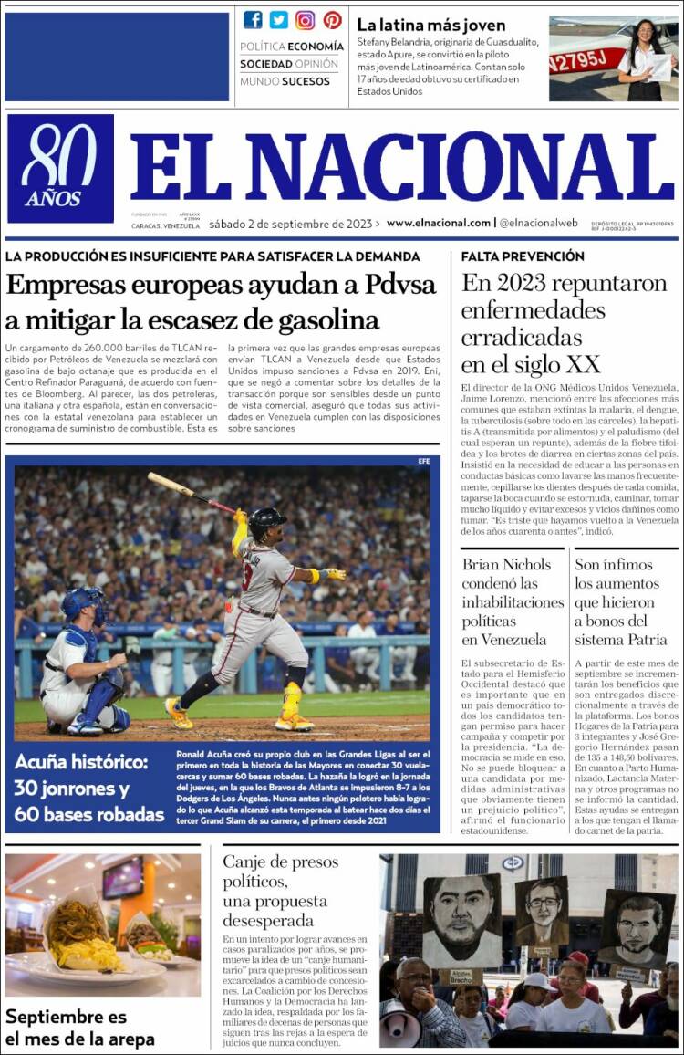 Portada de El Nacional (Venezuela)