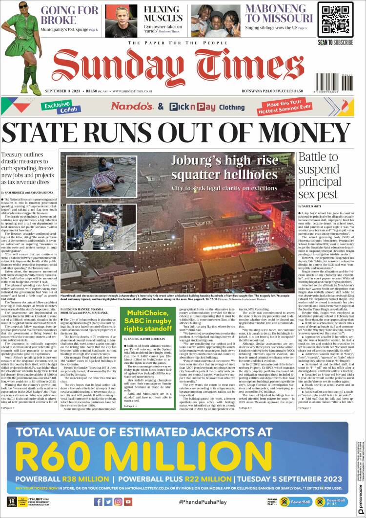 Portada de The Times (Sud&aacute;frica)