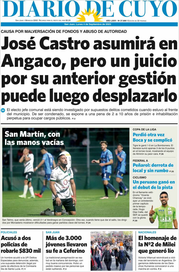 Portada de Diario de Cuyo (Argentina)