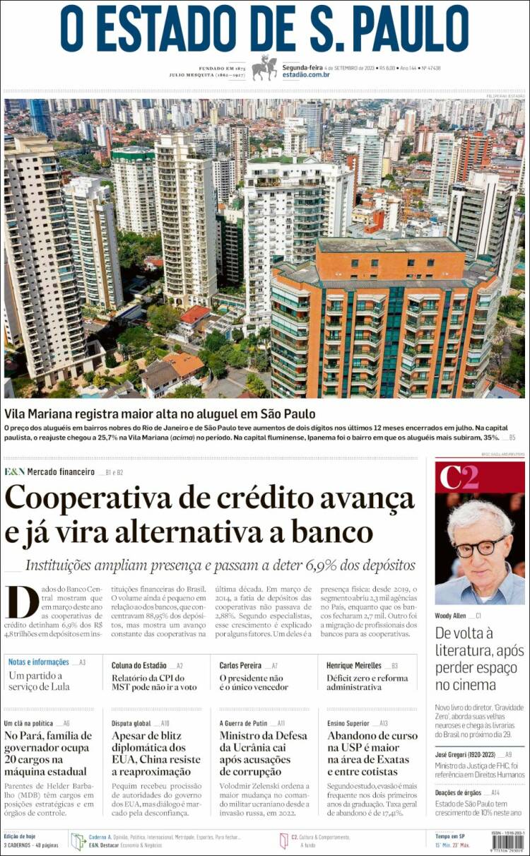 Portada de O Estado de São Paulo (Brasil)