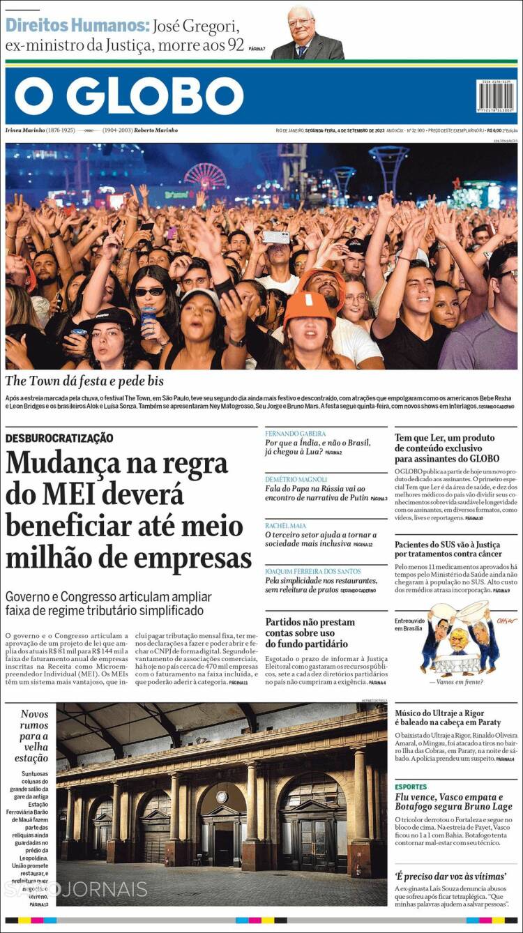 Portada de O Globo (Brasil)