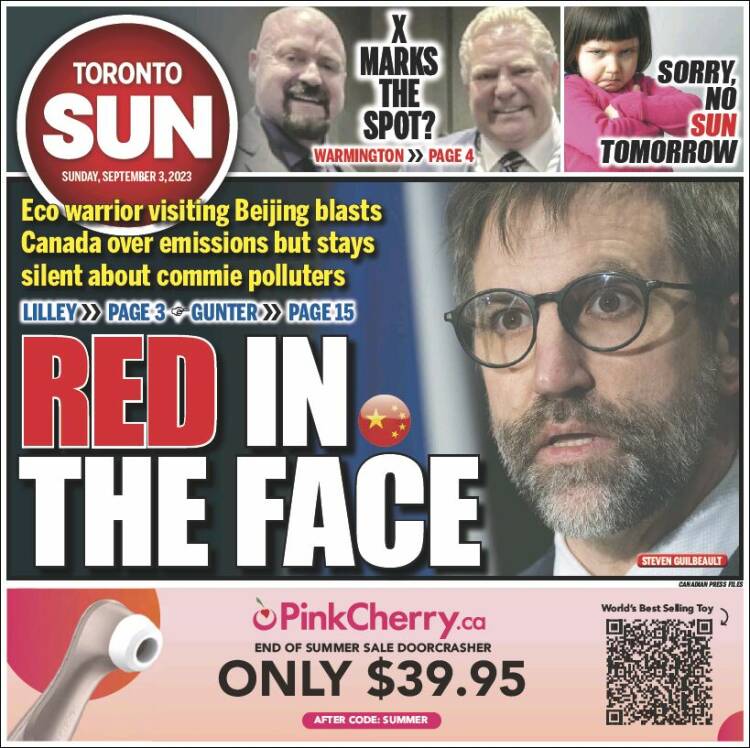 Portada de The Toronto Sun (Canadá)