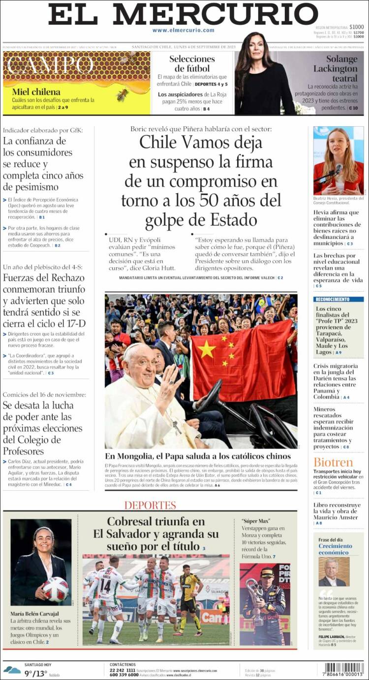 Portada de El Mercurio (Chile)