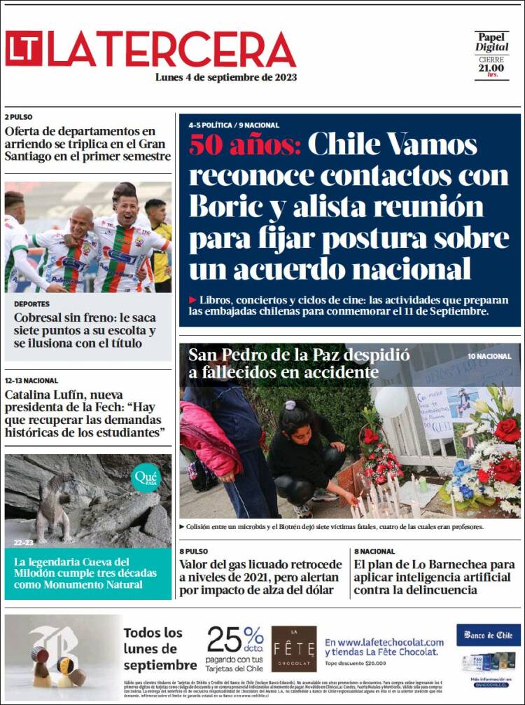 Portada de La Tercera (Chile)