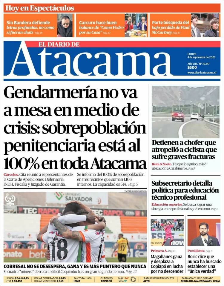 Portada de Diario de Atacama (Chile)