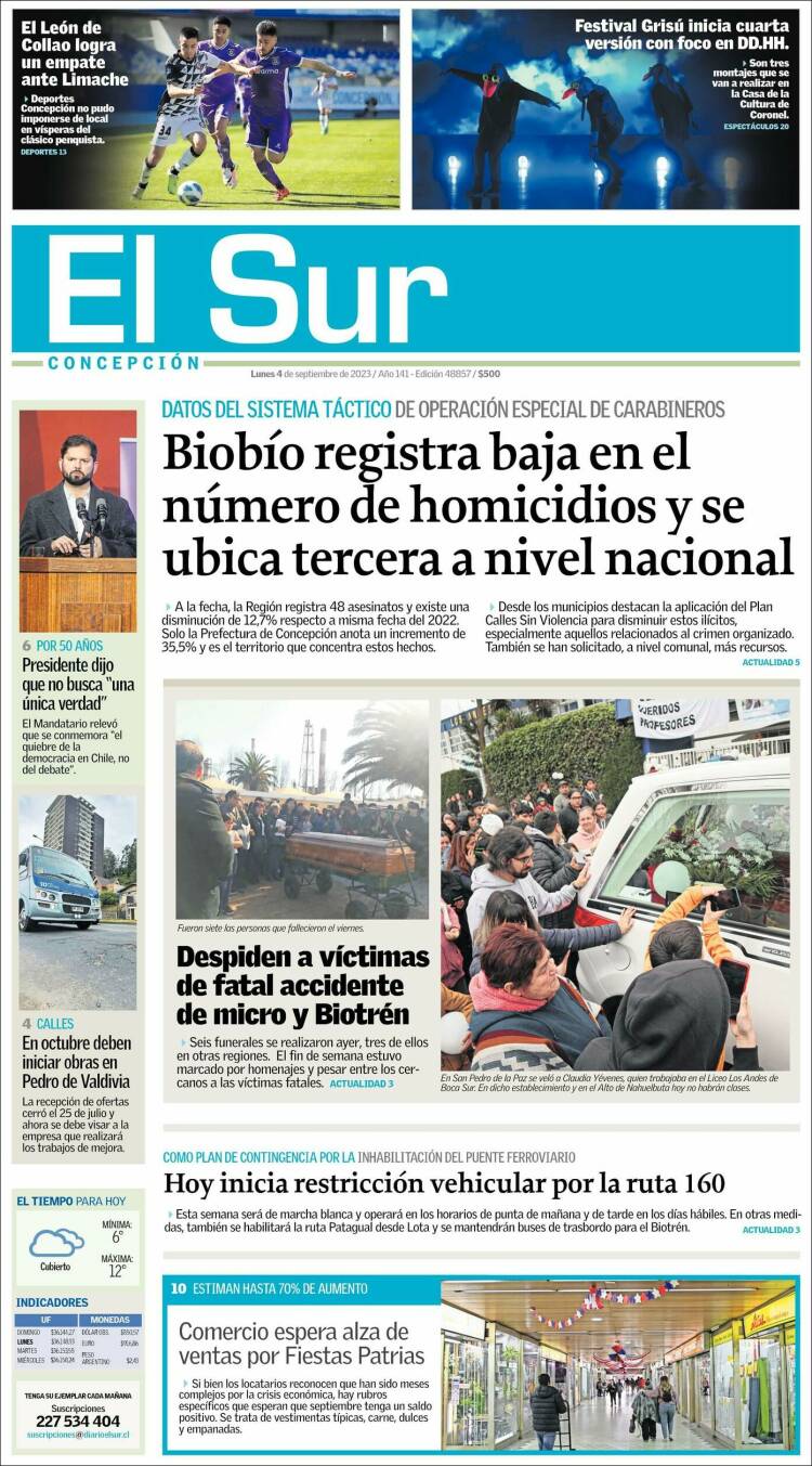 Portada de El Sur (Chile)