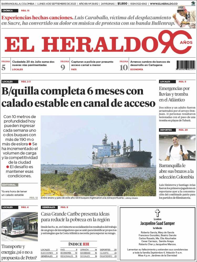 Portada de El Heraldo (Colombia)