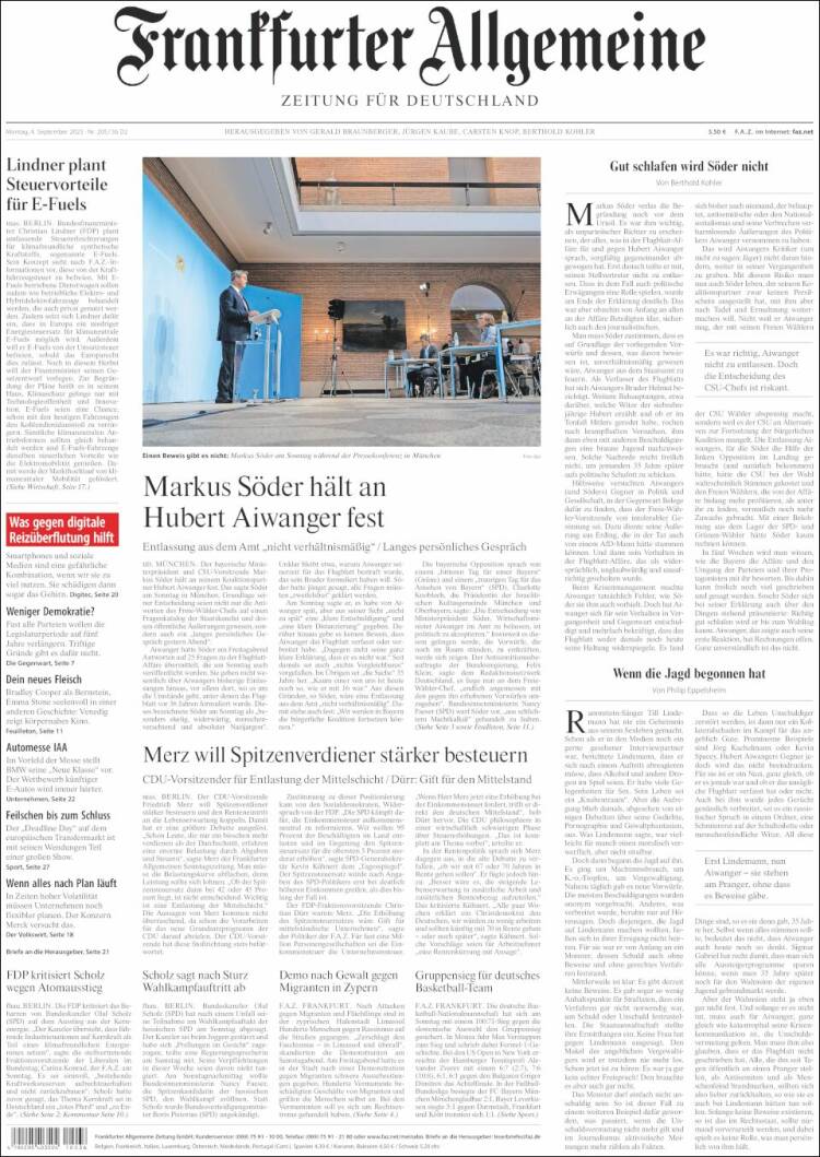 Portada de Frankfurter Allgemeine (Alemania)