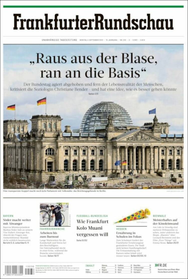 Portada de Frankfurter Rundschau (Alemania)