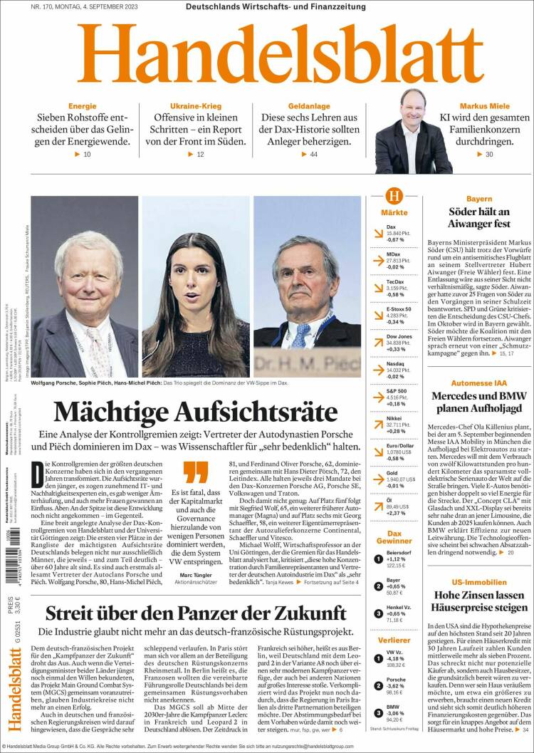 Portada de Handelsblatt (Alemania)