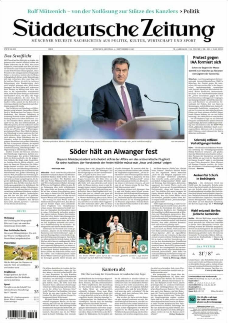 Portada de Sueddeutsche (Alemania)